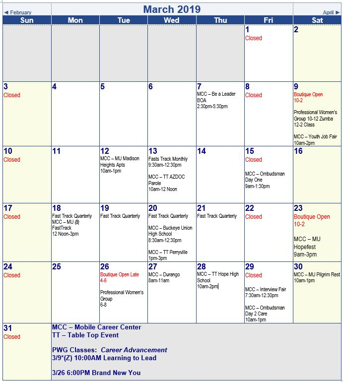 March Calendar Of Events Dress For Success Phoenix