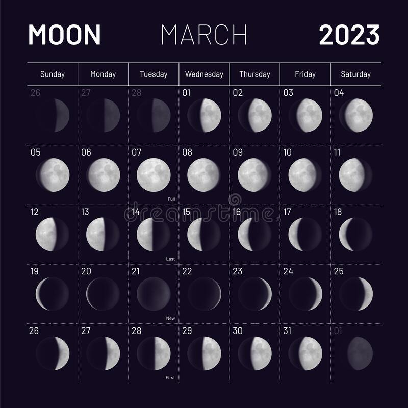 March Lunar Calendar For 2023 Year Monthly Cycle Planner Stock 