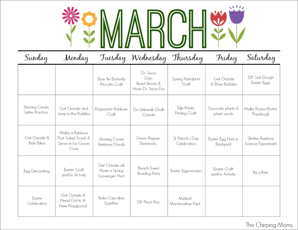 March Printable Activity Calendar For Kids The Chirping Moms