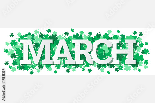 March Single Word With Shamrocks Banner Vector Illustration 1 Stock