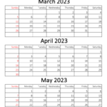 March To May 2023 Calendar Template March April May Printable Planner