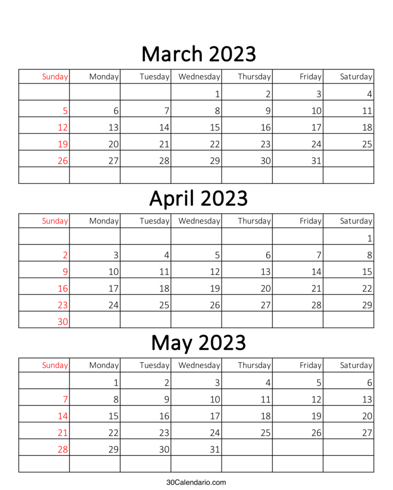 March To May 2023 Calendar Template March April May Printable Planner