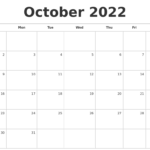 October 2022 Blank Monthly Calendar