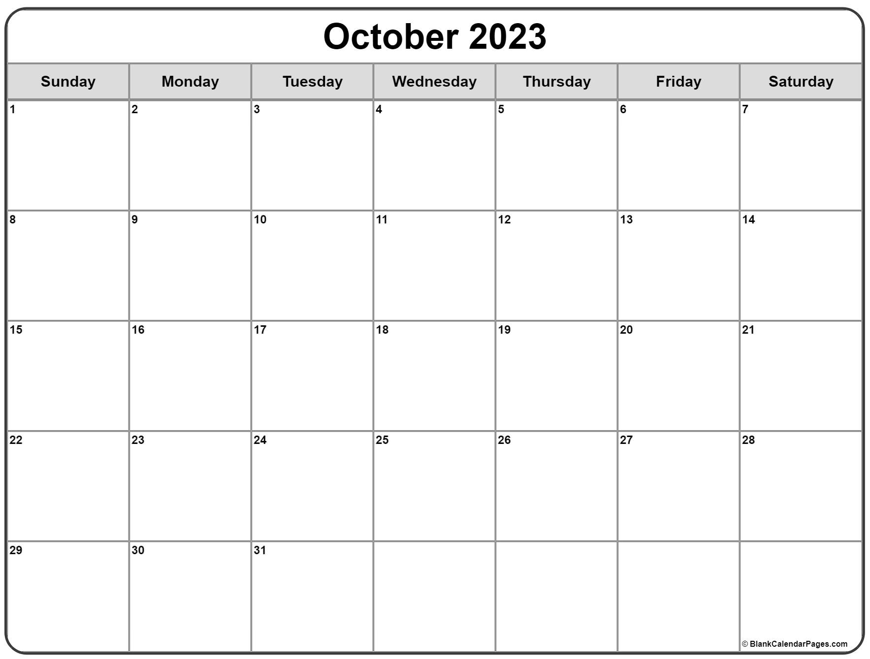 October 2023 Calendar Free Printable Calendar