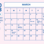 Pink March 2023 Calendar Google Docs Illustrator Word PSD