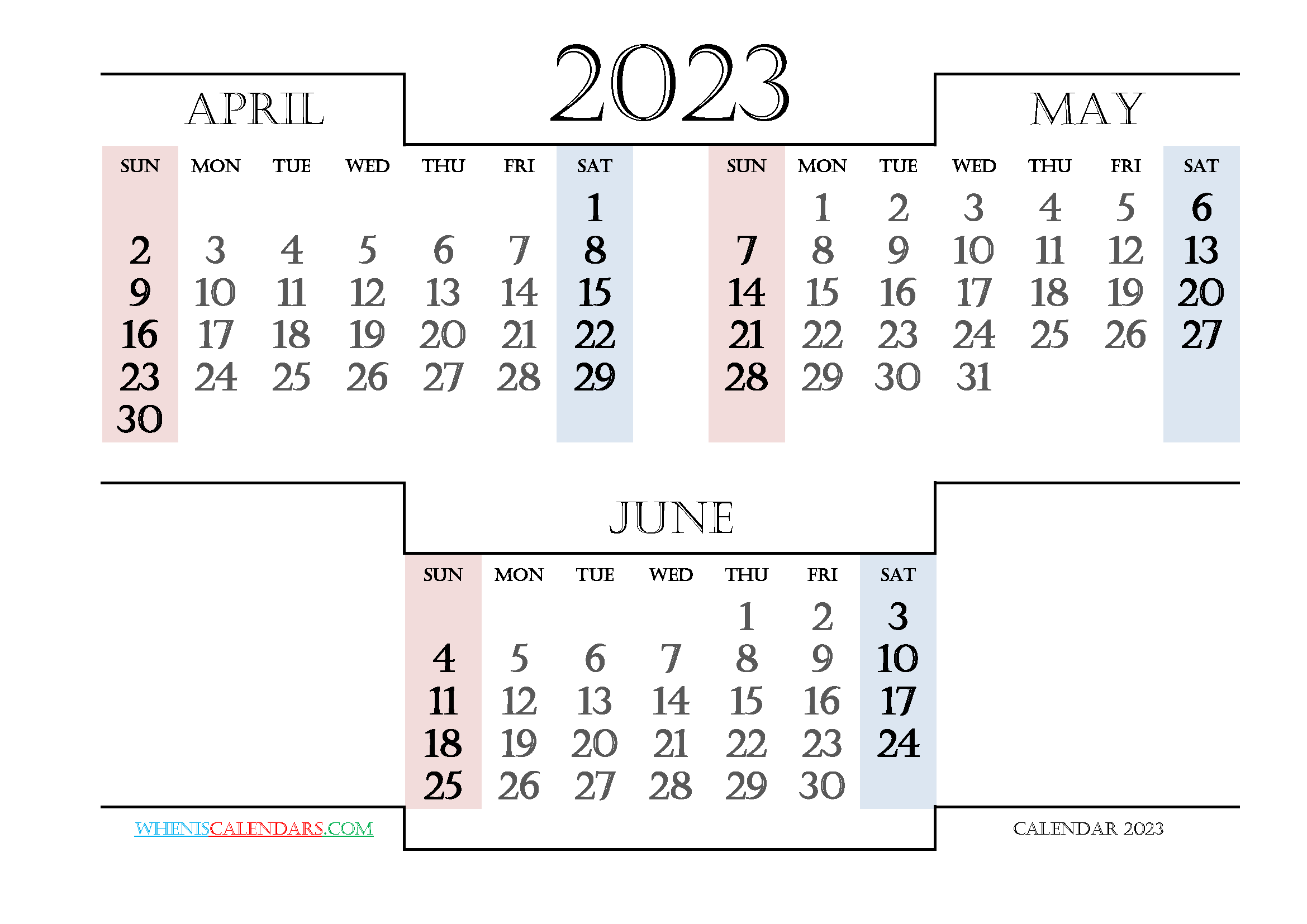 Printable April May June 2023 Calendar