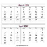 Printable Blank March April 2023 Calendar With Holidays