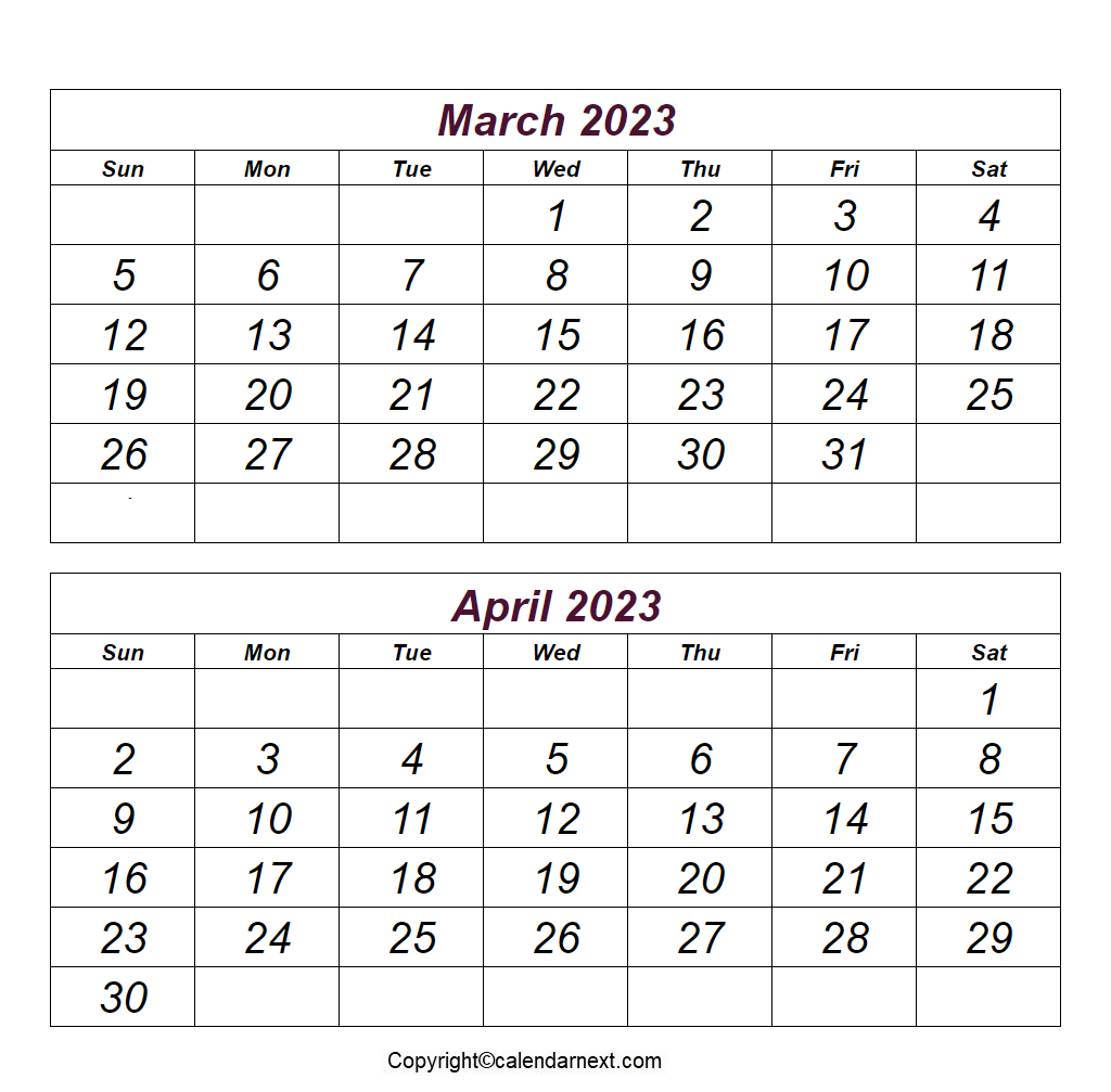 Printable Blank March April 2023 Calendar With Holidays