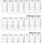 Printable Calendar January February March 2023 Three Month Template