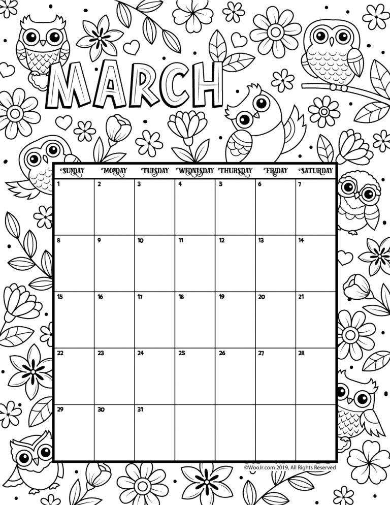 Printable Coloring Calendar For 2021 and 2020 Woo Jr Kids 