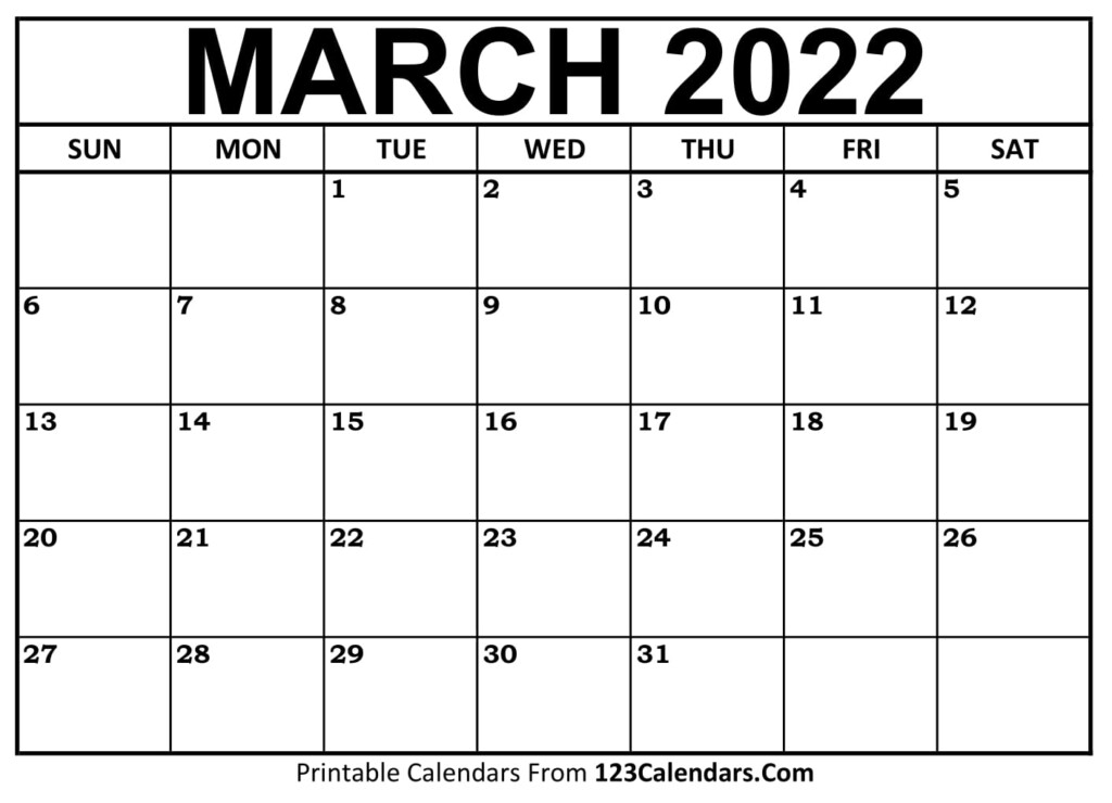 Printable March 2022 Calendar Templates 123Calendars