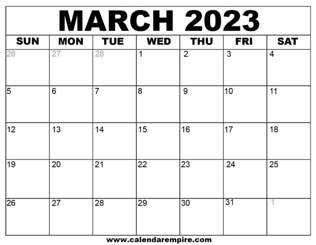 Printable March 2023 Calendar