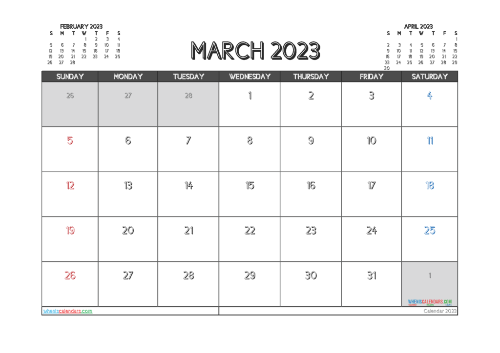 Printable March 2023 Calendar Free 12 Templates