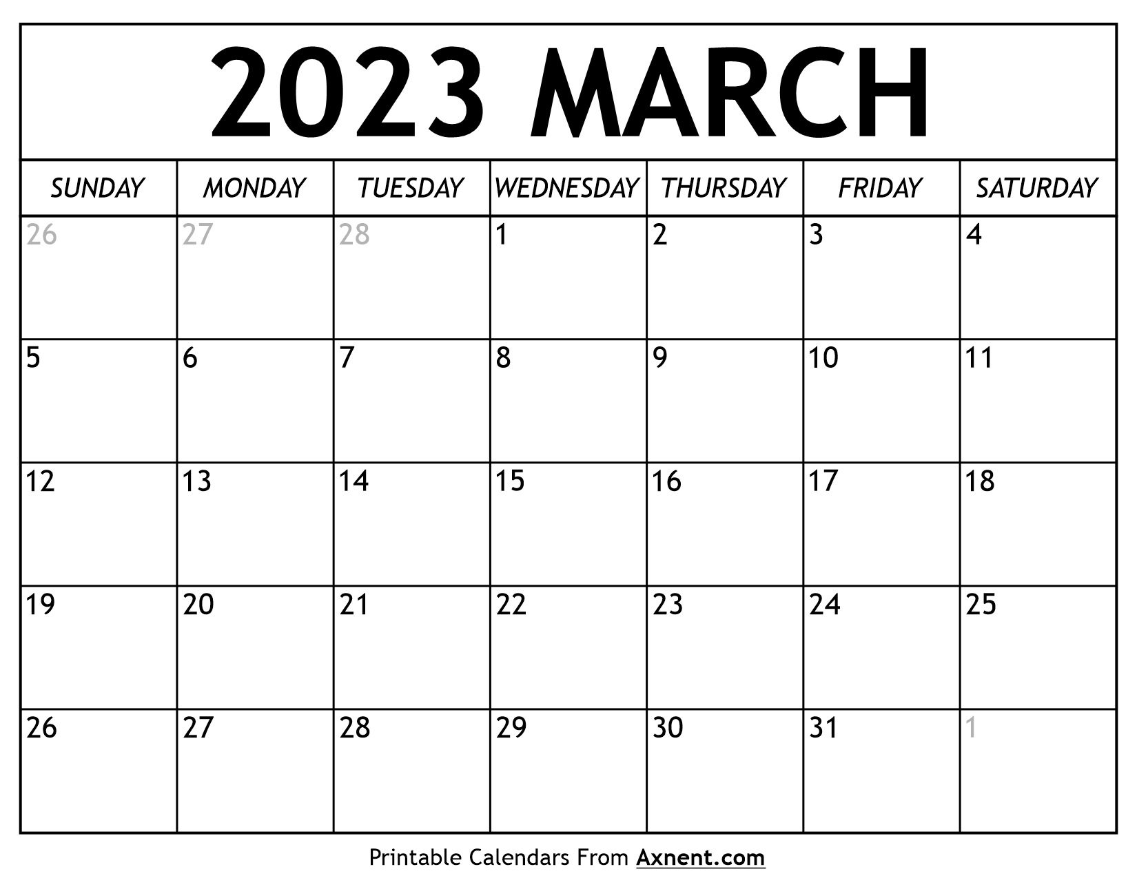 Printable March 2023 Calendar Template Print Now