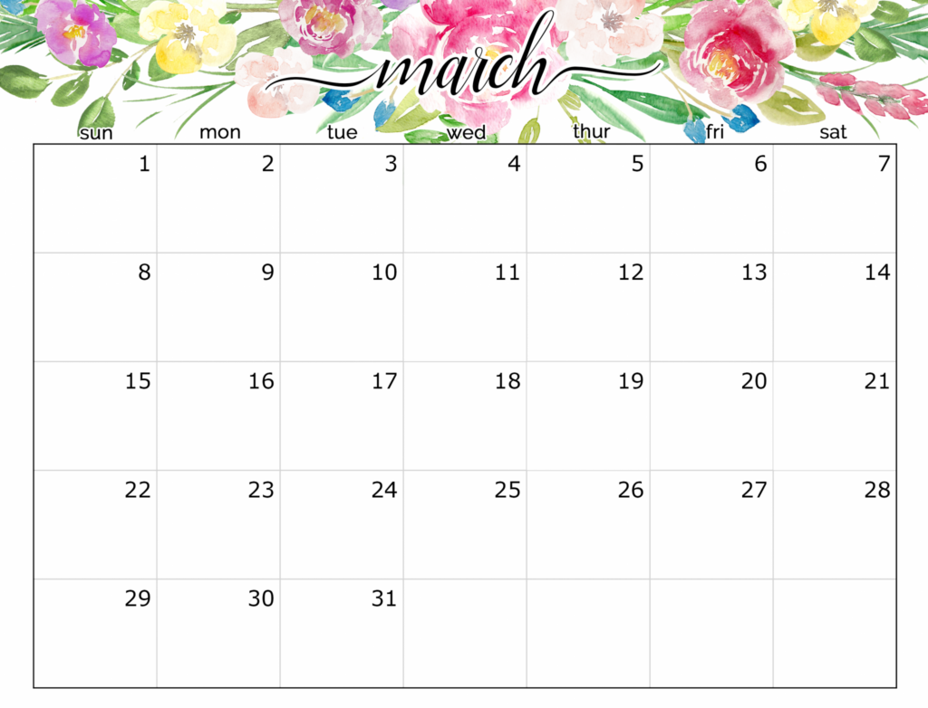 Printable March Calander