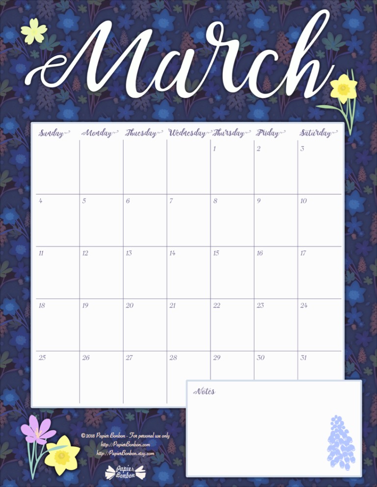 Printable March Calander