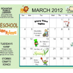 Roanoke Public Library March Preschool Story Time Calendar