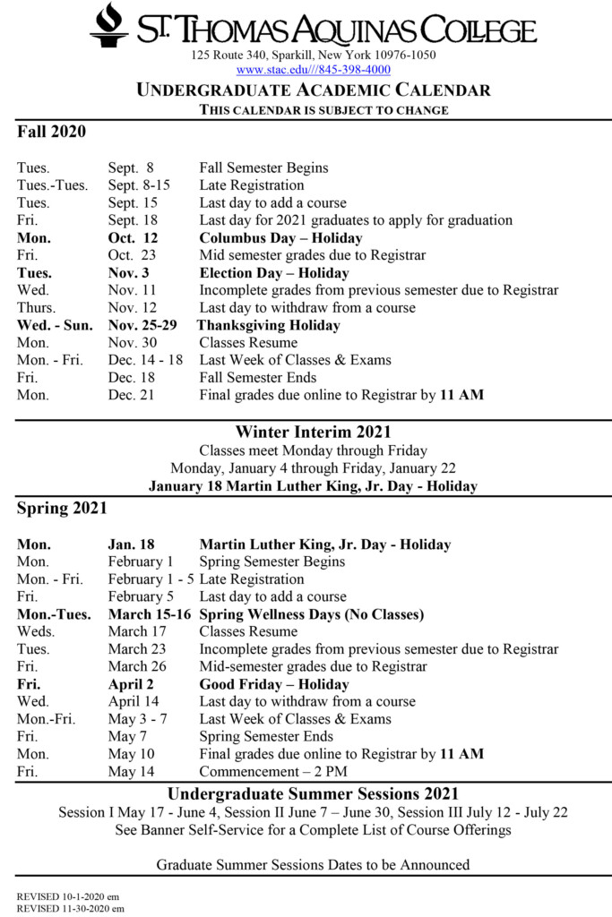 SECONDREVISION2020 2021AcademicCalendar12 2 2020 jpg Stac edu