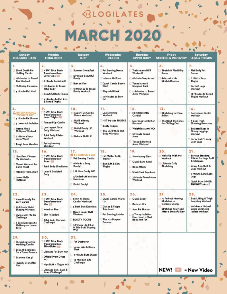 The Blogilates March 2020 Workout Calendar Blogilates