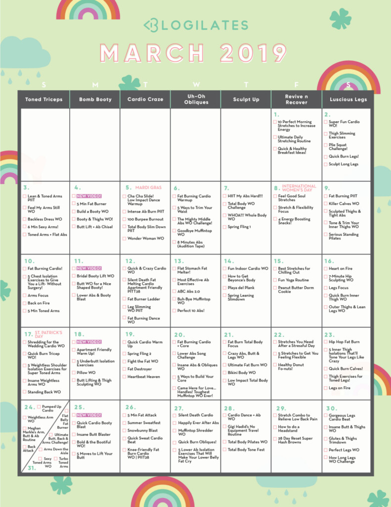 Your March Workout Calendar Blogilates